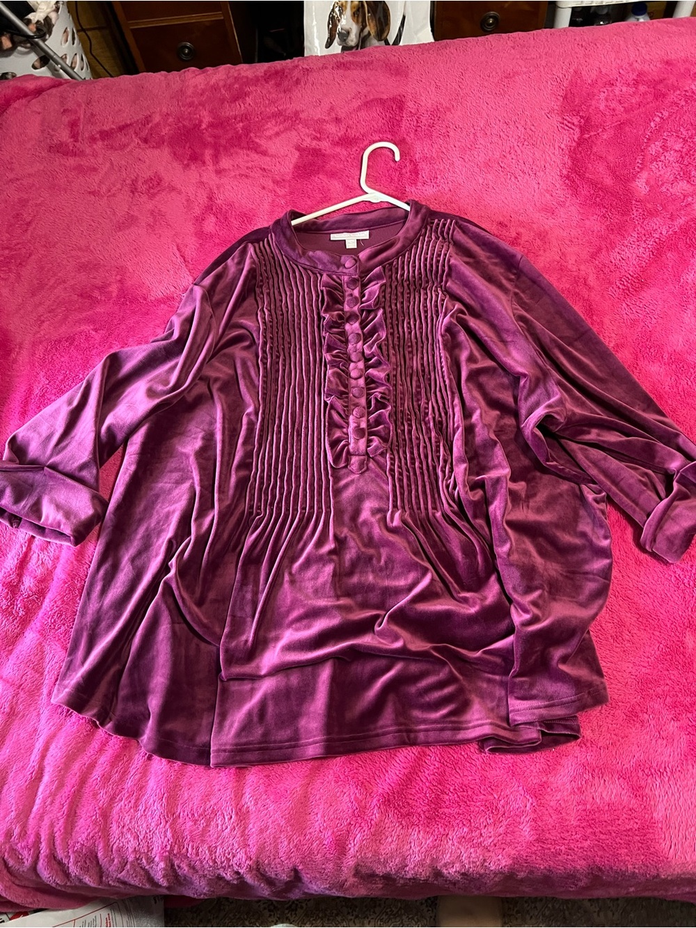 Woman Within Velvet Pintuck Blouse - Plum
